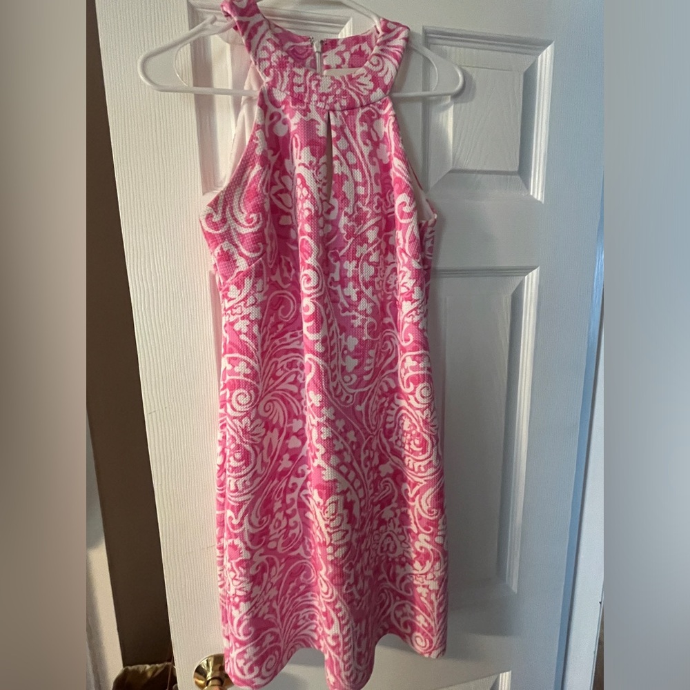 NWOT Vince Camuto Preppy Pink White Keyhole Neckline Soft Stretch Dress Size 4